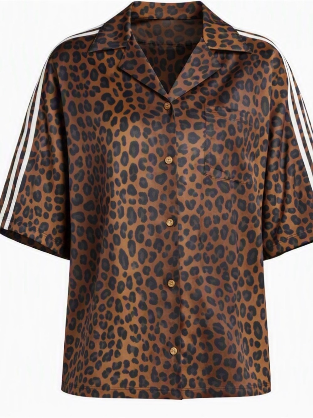 adidas Brown and Black Leopard-Print Short-Sleeve Button-Down Shirt